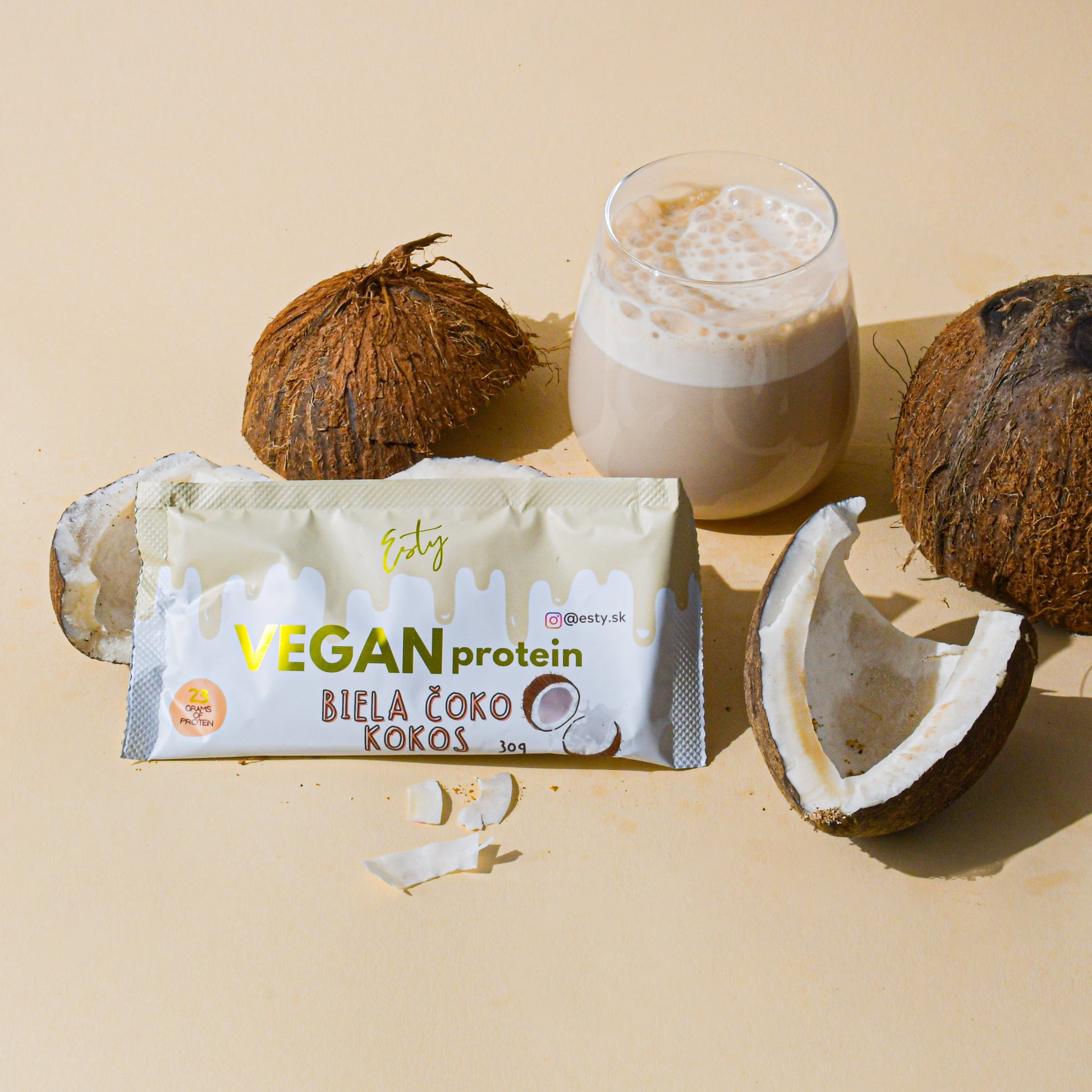 Kokosový proteín biela čokoláda vegánsky ESTY